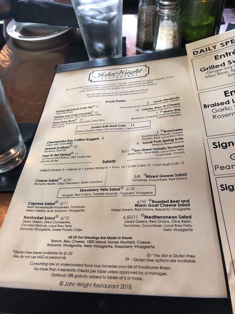 John Wright Restaurant - Wrightsville, PA menu_pic