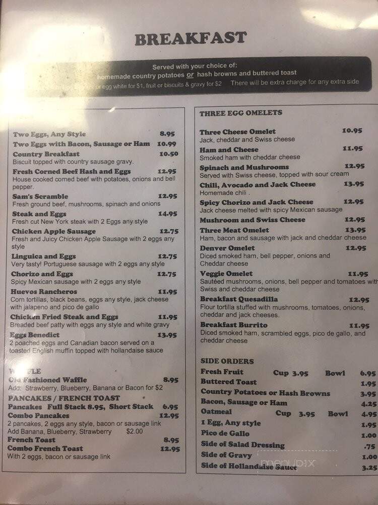 Sam's Place - Novato, CA menu_pic