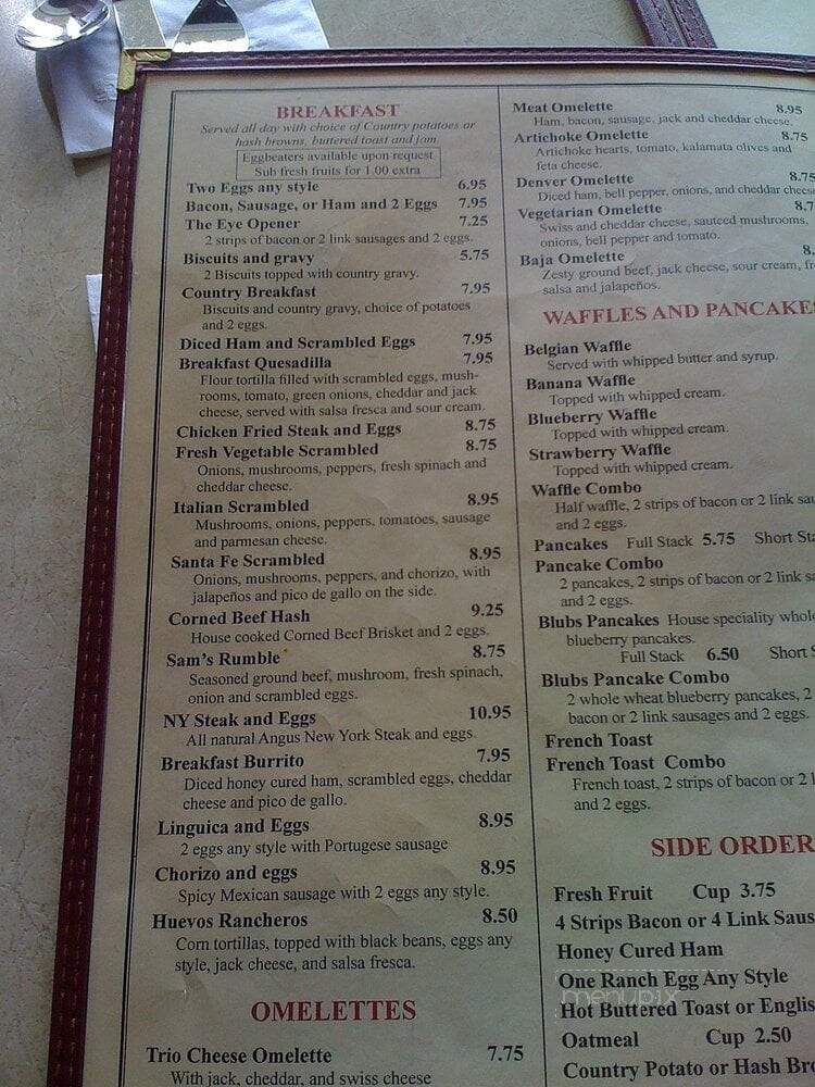Sam's Place - Novato, CA menu_pic