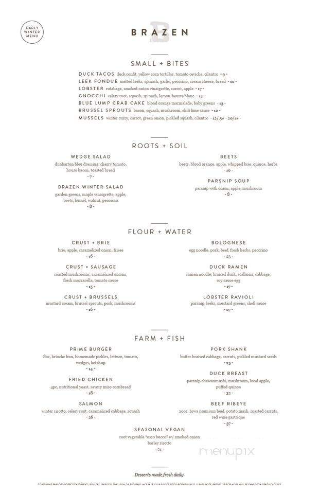 Brazen Open Kitchen - Dubuque, IA menu_pic