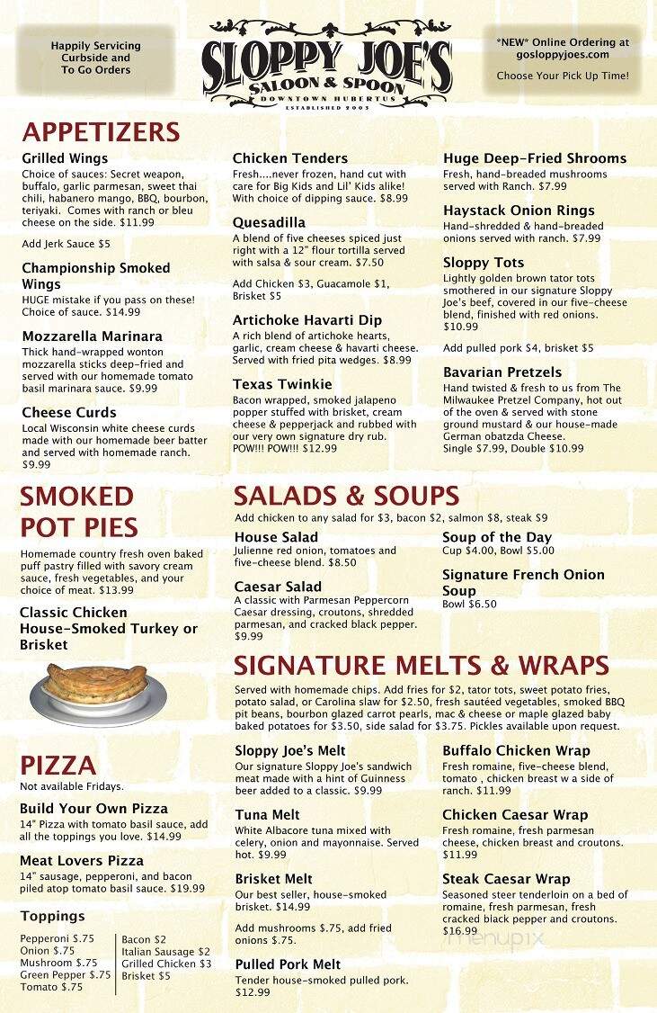 Sloppy Joe's - Hubertus, WI menu_pic
