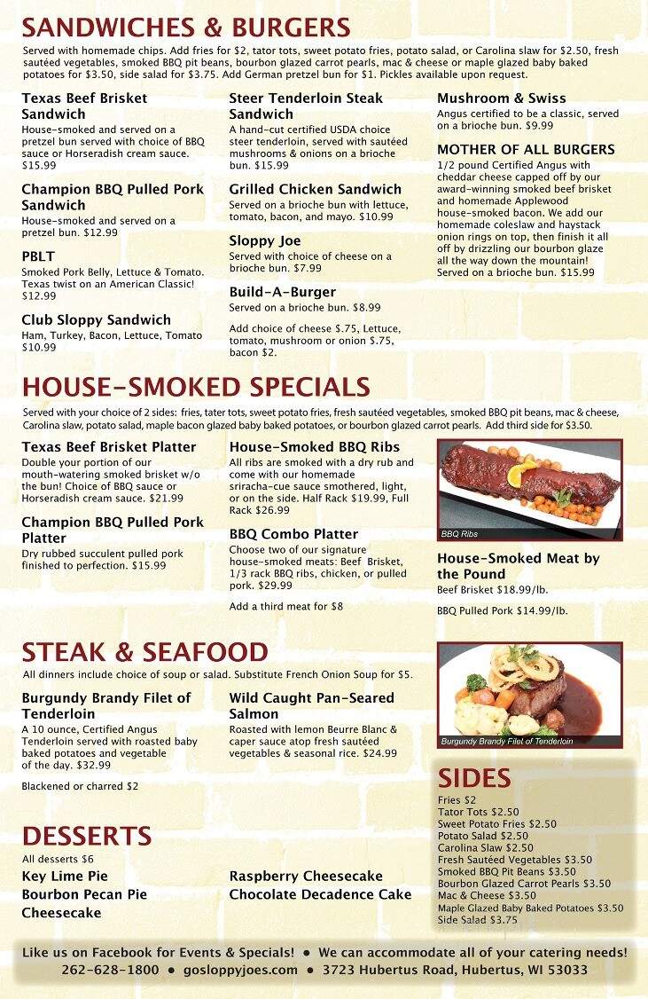 Sloppy Joe's - Hubertus, WI menu_pic
