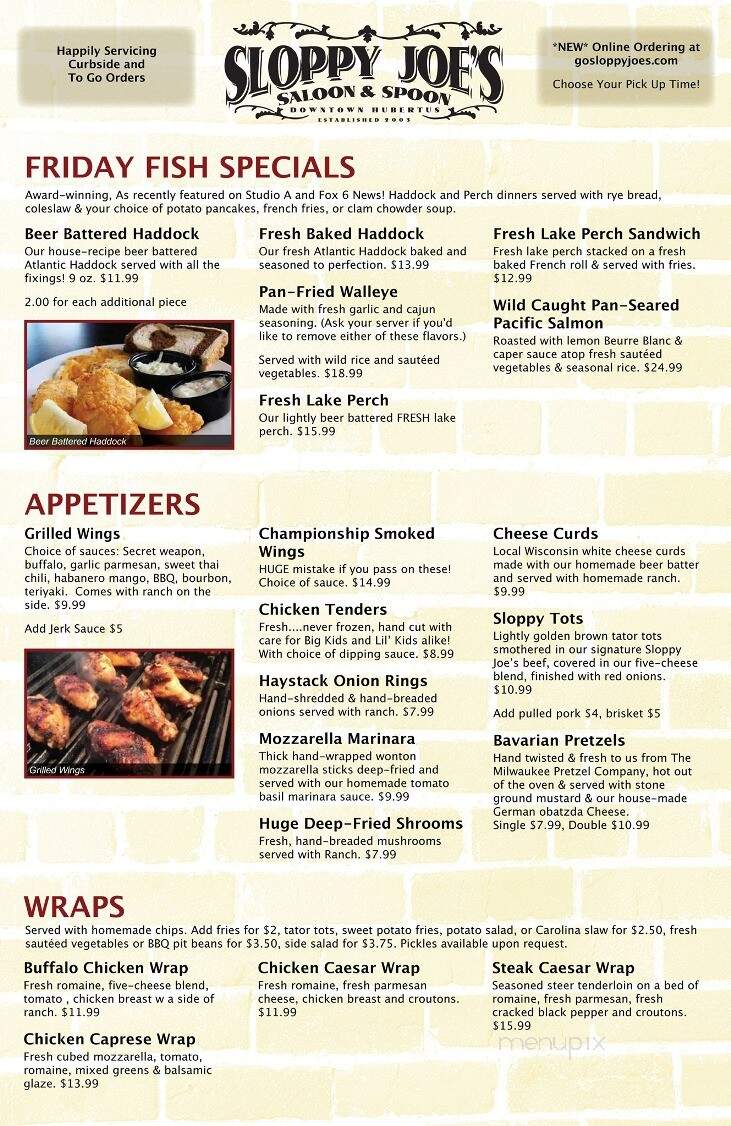Sloppy Joe's - Hubertus, WI menu_pic