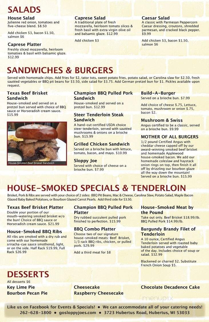Sloppy Joe's - Hubertus, WI menu_pic