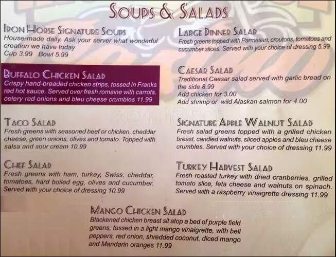 Iron Horse Casino - Auburn, WA menu_pic