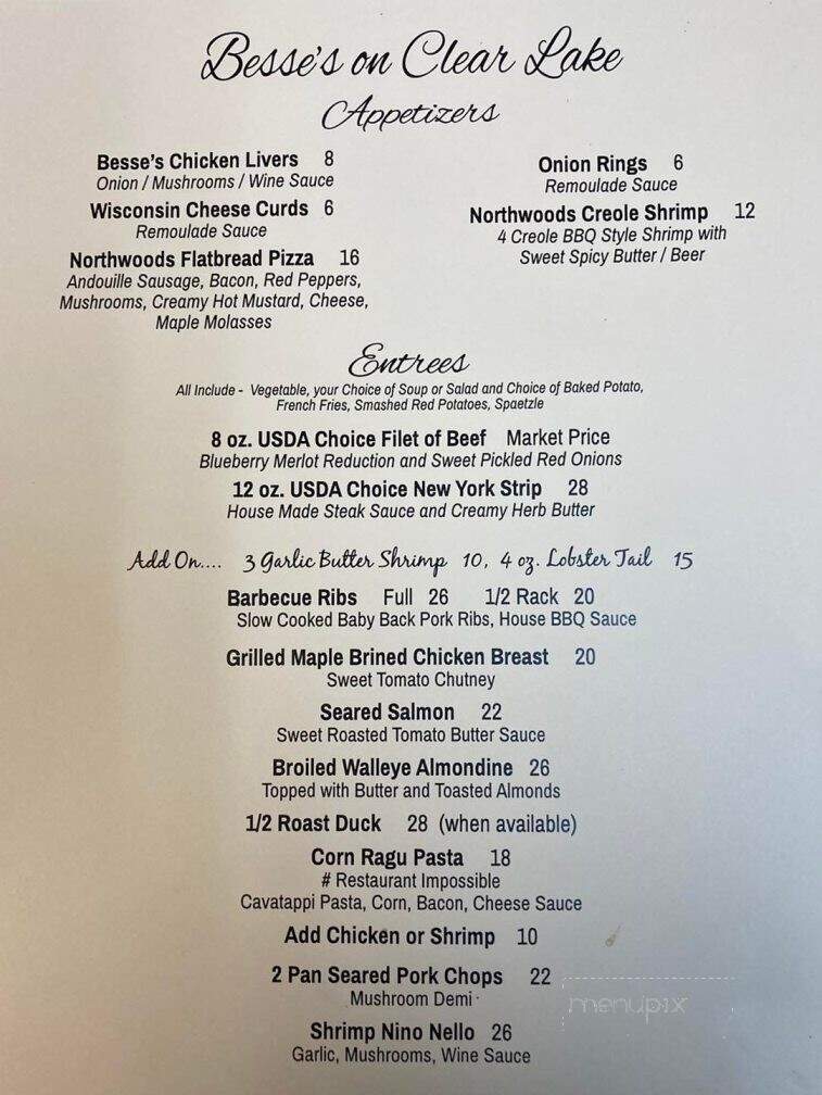 Besse's on Clear Lake. - Tomahawk, WI menu_pic