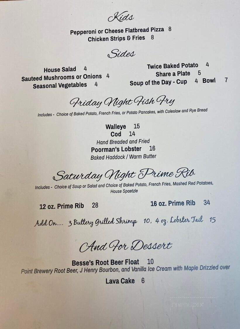 Besse's on Clear Lake. - Tomahawk, WI menu_pic