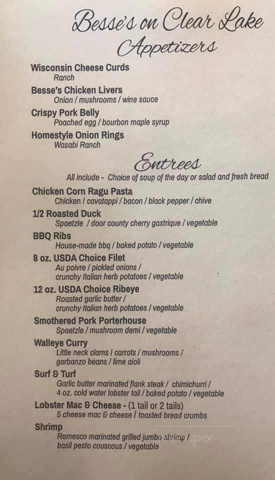 Besse's on Clear Lake. - Tomahawk, WI menu_pic