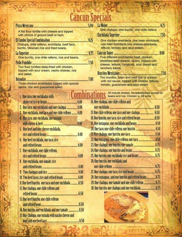 Cancun - Piedmont, SC menu_pic