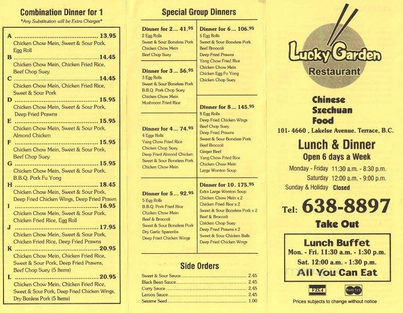Lucky Garden Restaurant - Terrace, BC menu_pic