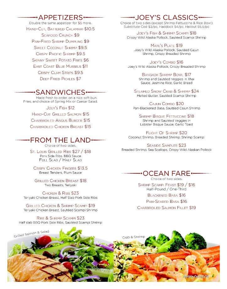 Joey's Seafood Restaurant - Airdrie, AB menu_pic