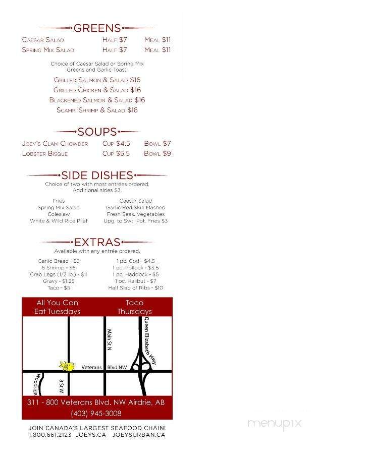 Joey's Seafood Restaurant - Airdrie, AB menu_pic