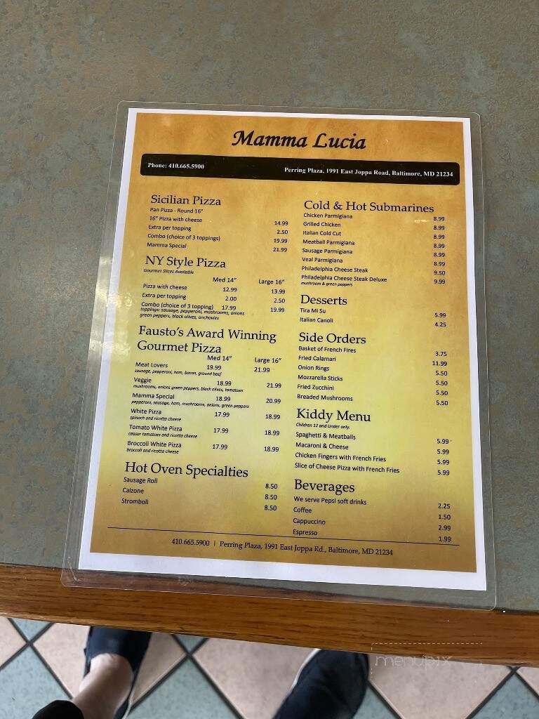 Mamma Lucia Pizza & Italian - Parkville, MD menu_pic