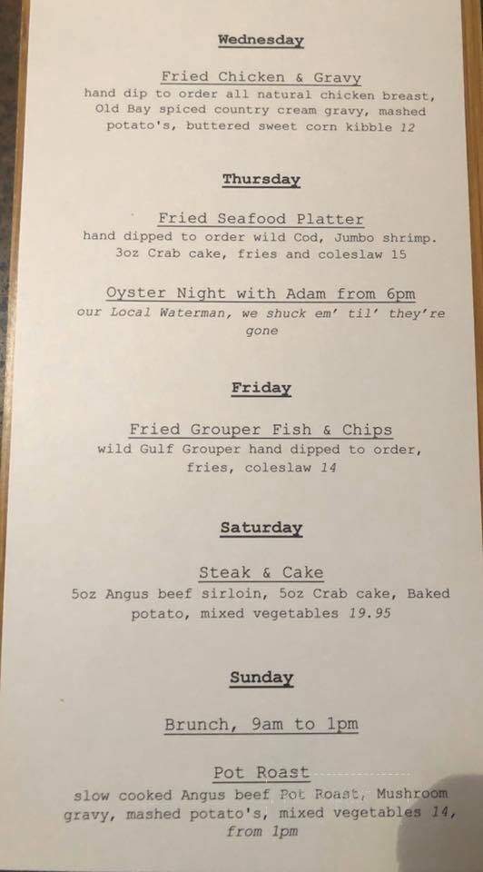 Pirates Cove Restaurant - Galesville, MD menu_pic
