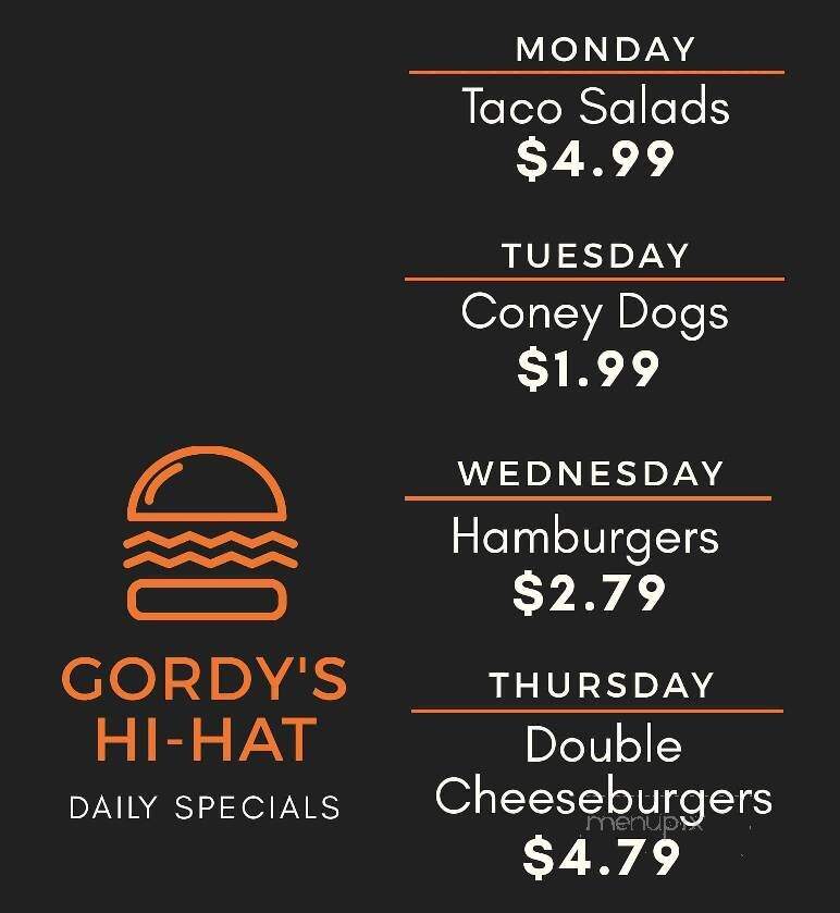 Gordy's Hi Hat Drive-Inn - Cloquet, MN menu_pic