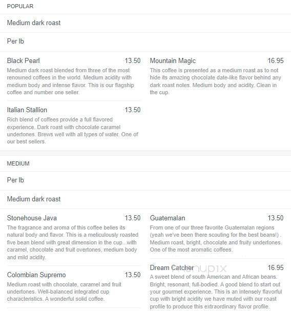 Stone House Roastery - Nisswa, MN menu_pic