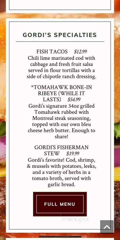 Gordi's Fish & Steak House - Lincoln, NH menu_pic