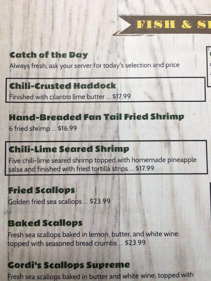 Gordi's Fish & Steak House - Lincoln, NH menu_pic