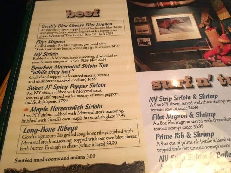Gordi's Fish & Steak House - Lincoln, NH menu_pic