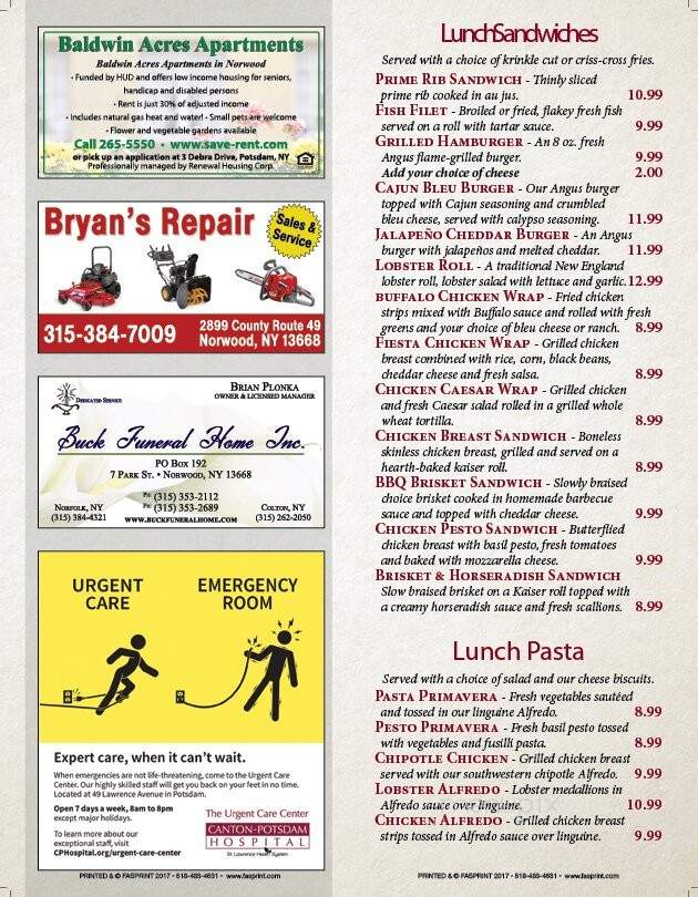 Lobster House - Norwood, NY menu_pic