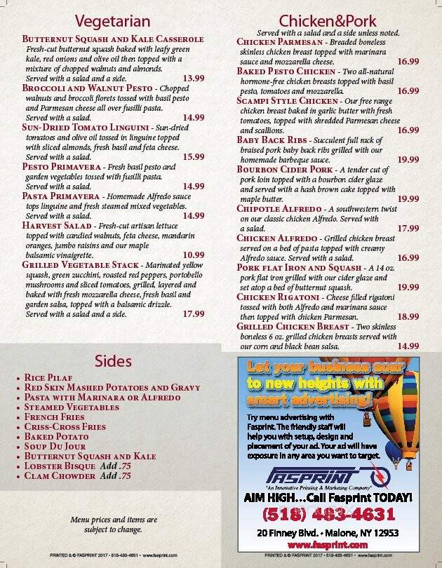 Lobster House - Norwood, NY menu_pic