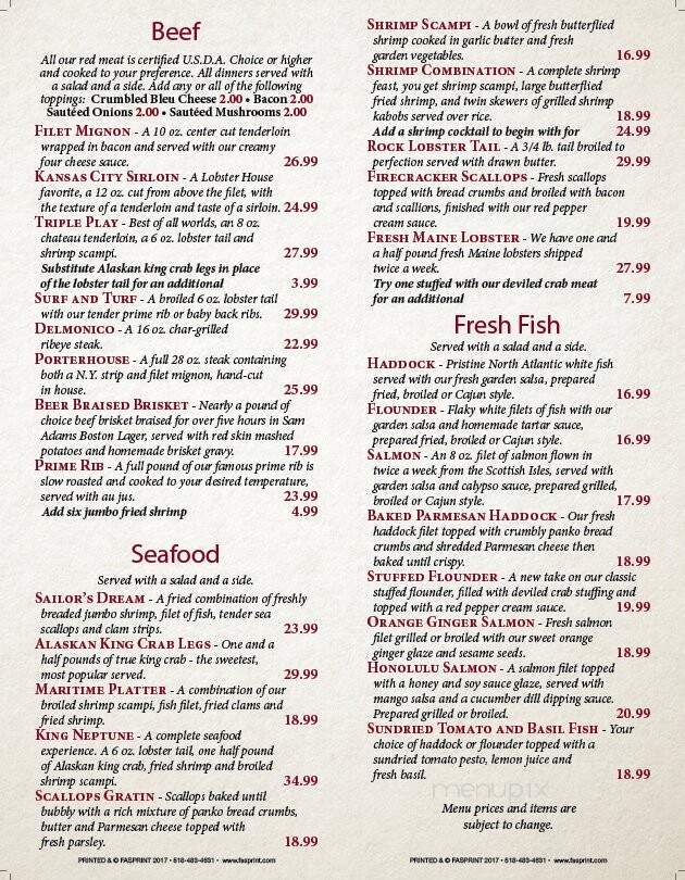 Lobster House - Norwood, NY menu_pic