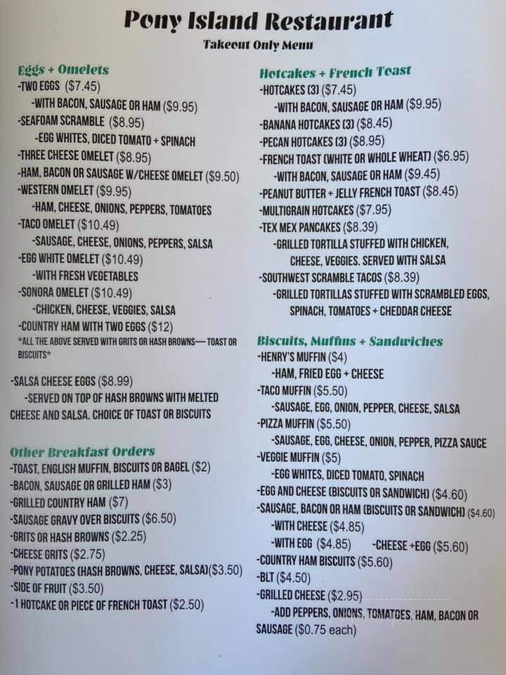 Pony Island Restaurant - Ocracoke, NC menu_pic