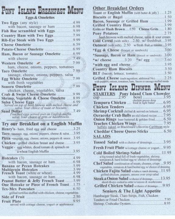 Pony Island Restaurant - Ocracoke, NC menu_pic