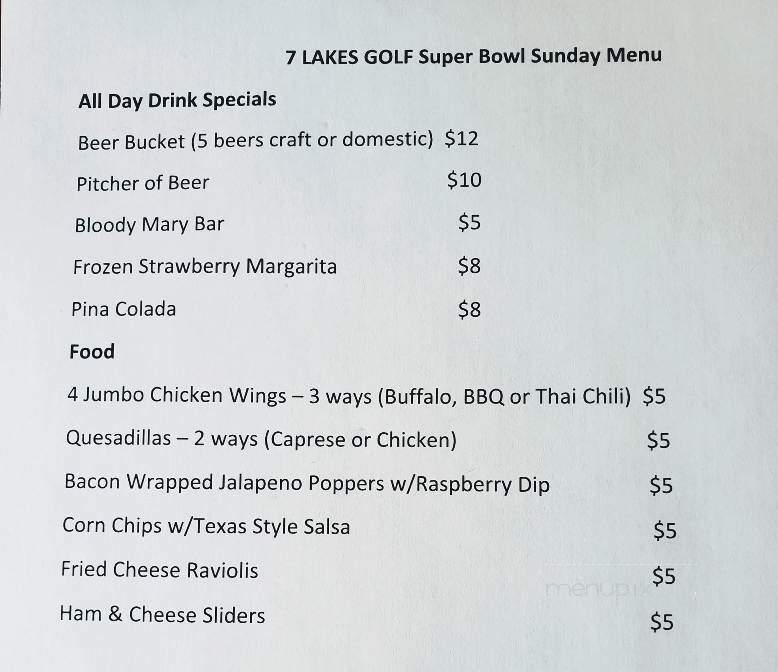 Seven Lakes Country Club - West End, NC menu_pic