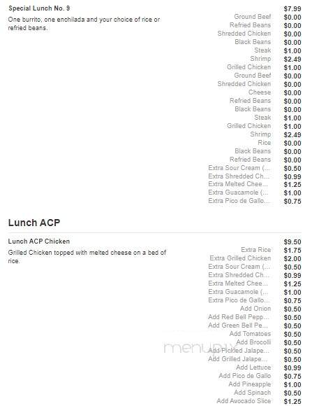 San Felipe Mexican Restaurant - Asheboro, NC menu_pic