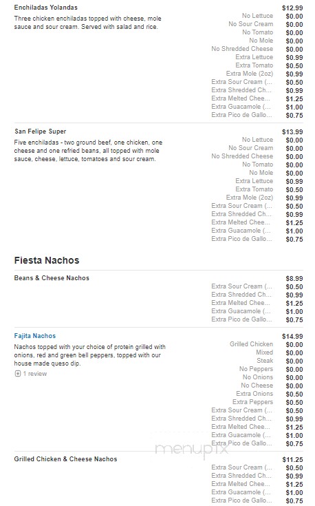 San Felipe Mexican Restaurant - Asheboro, NC menu_pic