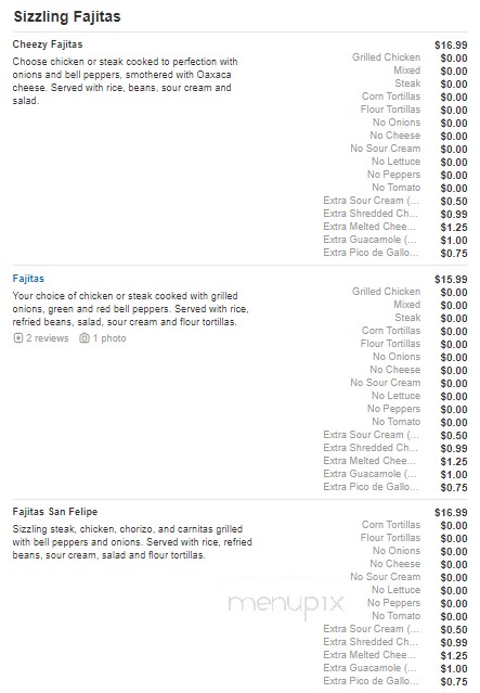 San Felipe Mexican Restaurant - Asheboro, NC menu_pic
