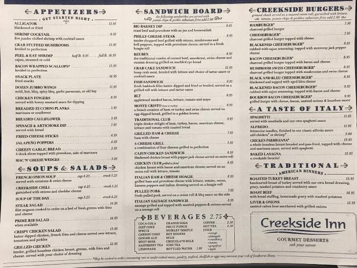 Creekside Inn Restaurant - East Freedom, PA menu_pic