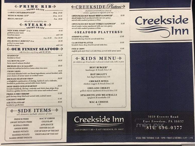 Creekside Inn Restaurant - East Freedom, PA menu_pic