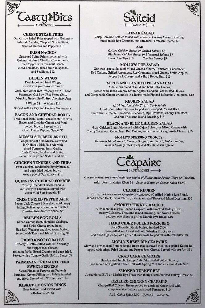 Molly's Pub - Lancaster, PA menu_pic