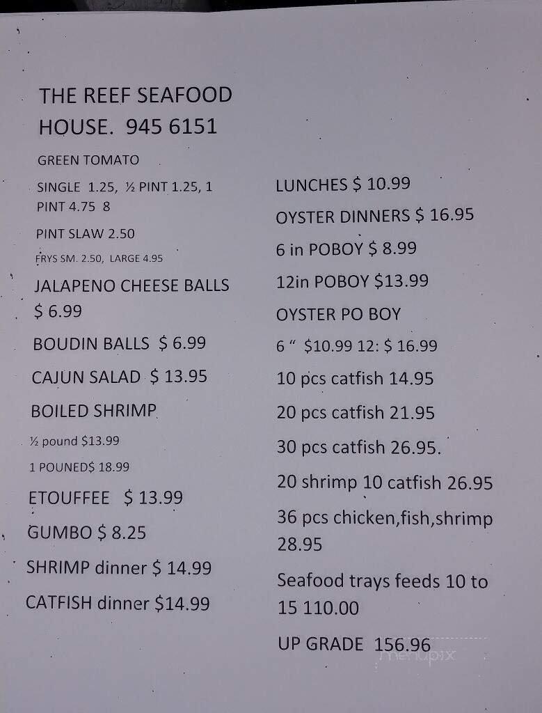 Menu of Reef Seafood House in Texas City, TX 77590