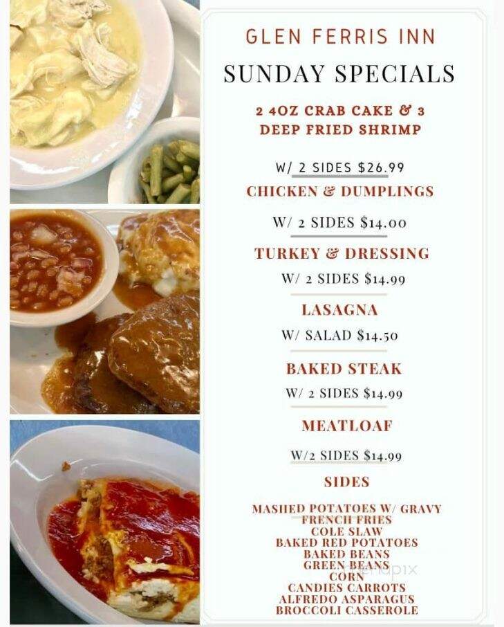 Glen Ferris Inn - Glen Ferris, WV menu_pic