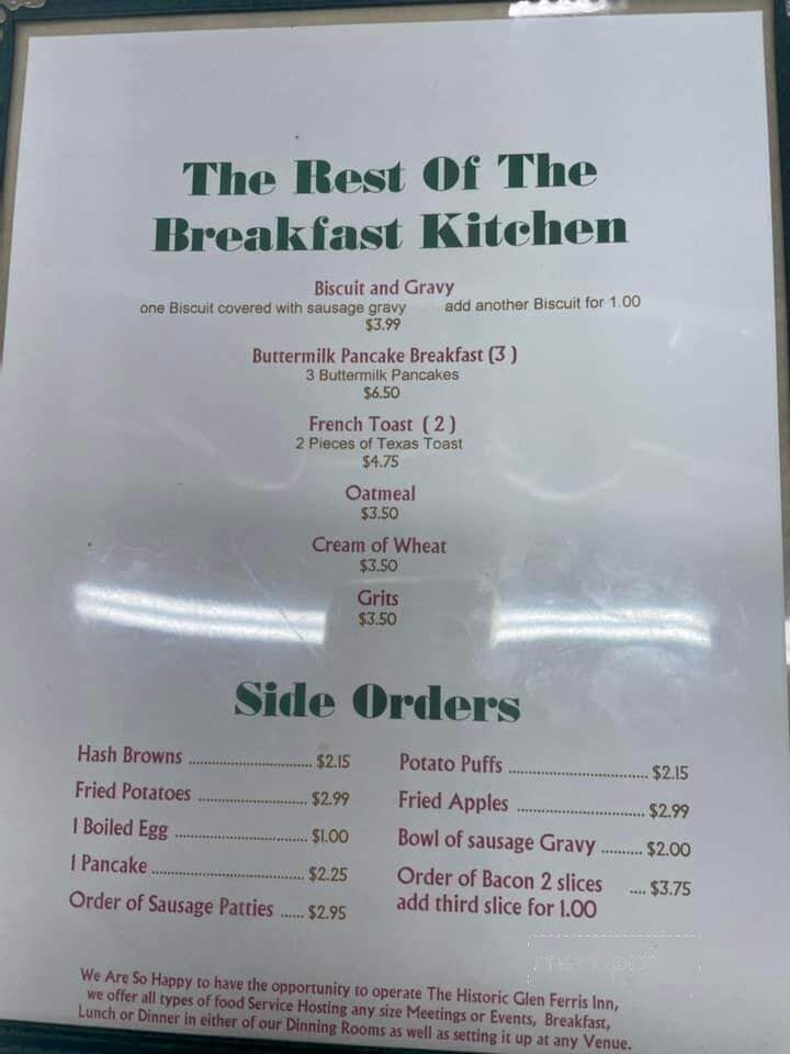 Glen Ferris Inn - Glen Ferris, WV menu_pic