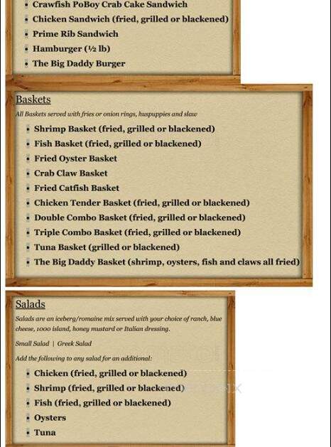 Big Daddy's Grill At Riverpark - Fairhope, AL menu_pic