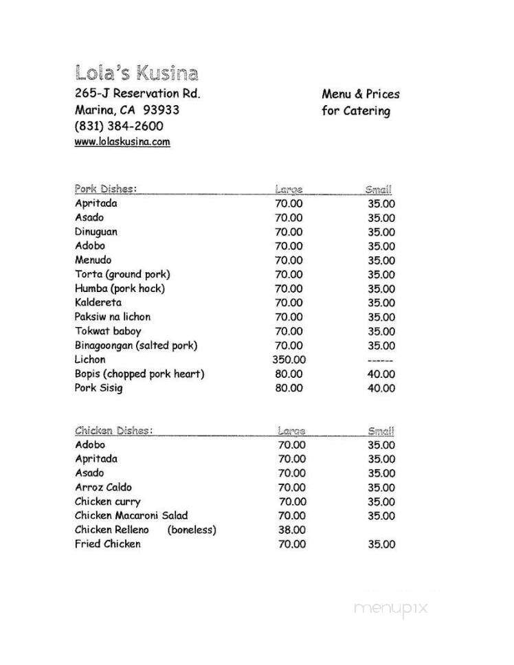 Lola's Kusina - Marina, CA menu_pic