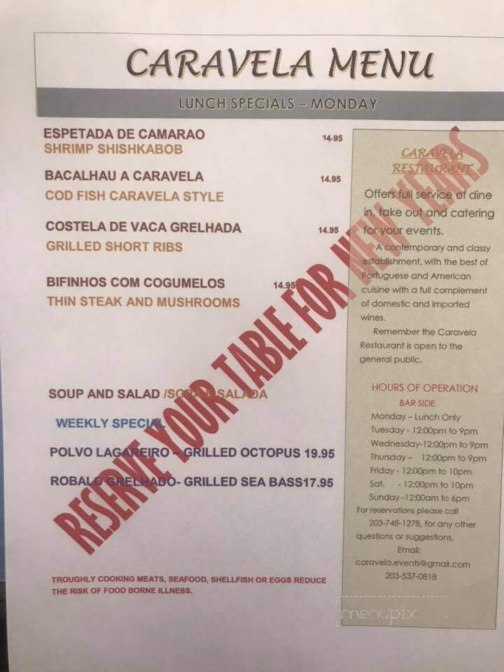 Caravela Restaurant - Danbury, CT menu_pic