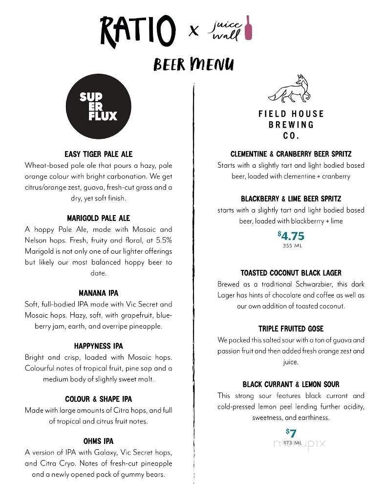 Ratio Coffee - Vernon, BC menu_pic