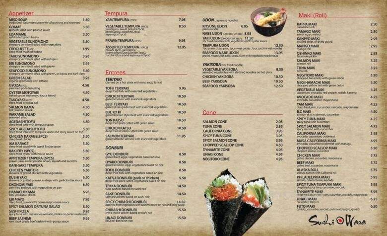 Sushi Wara - Delta, BC menu_pic