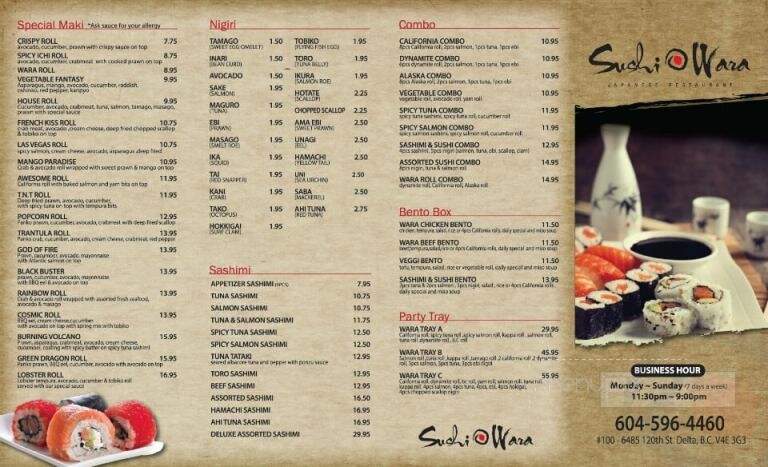 Sushi Wara - Delta, BC menu_pic