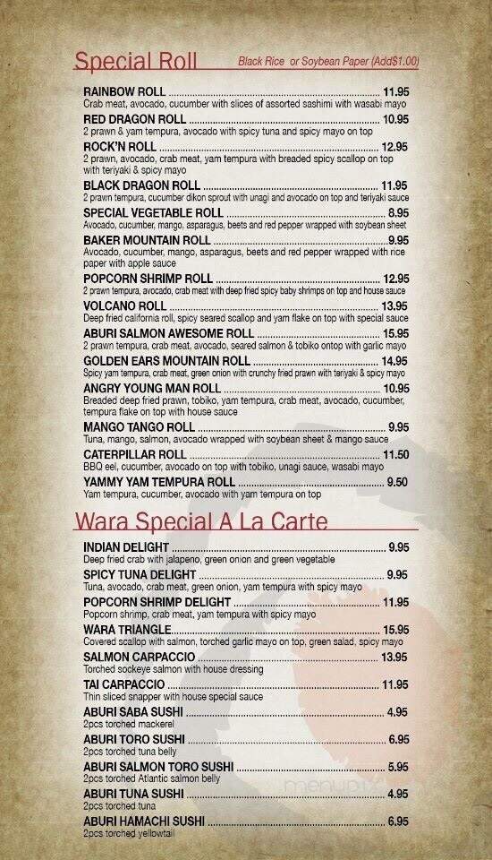 Sushi Wara - Delta, BC menu_pic
