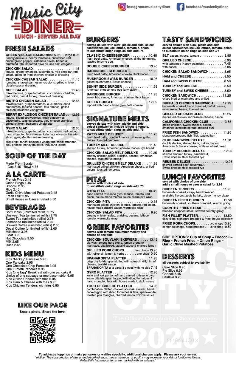 Music City Diner - Hendersonville, TN menu_pic