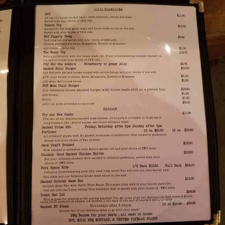 The Relic Smokehouse And Pub - Coeur d'Alene, ID menu_pic