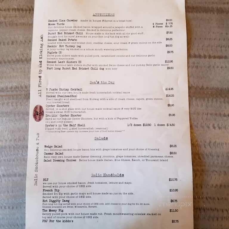The Relic Smokehouse And Pub - Coeur d'Alene, ID menu_pic