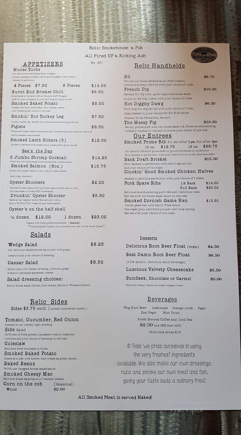 The Relic Smokehouse And Pub - Coeur d'Alene, ID menu_pic