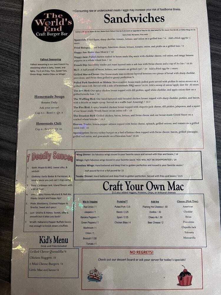 The World's End Craft Burger Bar - Roseville, MI menu_pic
